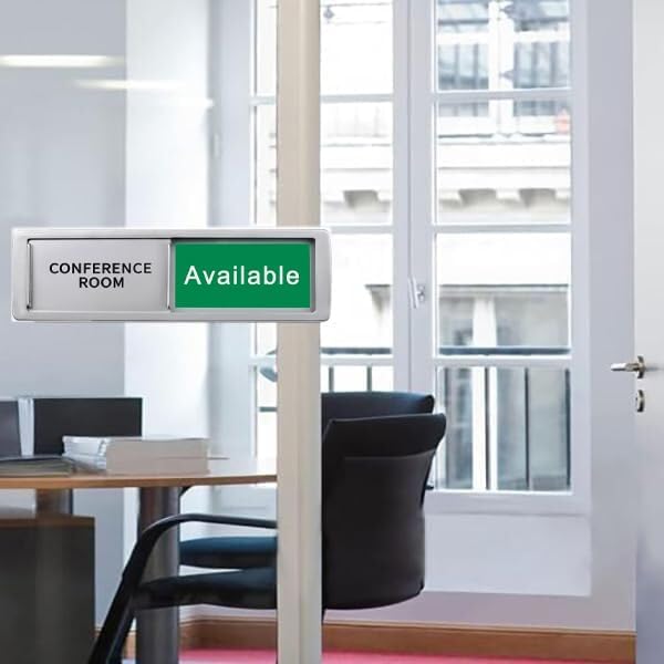 Conference Room In Use/Available Sign - Magnetic Door Slider, 7"x2" Non-Scratch Office Door Sign with Privacy Slider for Meeting Rooms, Offices, Restrooms - Silver