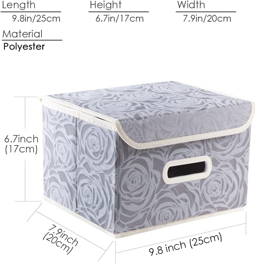 PRANDOM Collapsible Storage Boxes with Lids Fabric Decorative Storage Bins Cubes Organizer Containers Baskets with Cover Handles Divider for Bedroom Closet Living Room 9.8x7.9x6.7 Inch 3 Pack