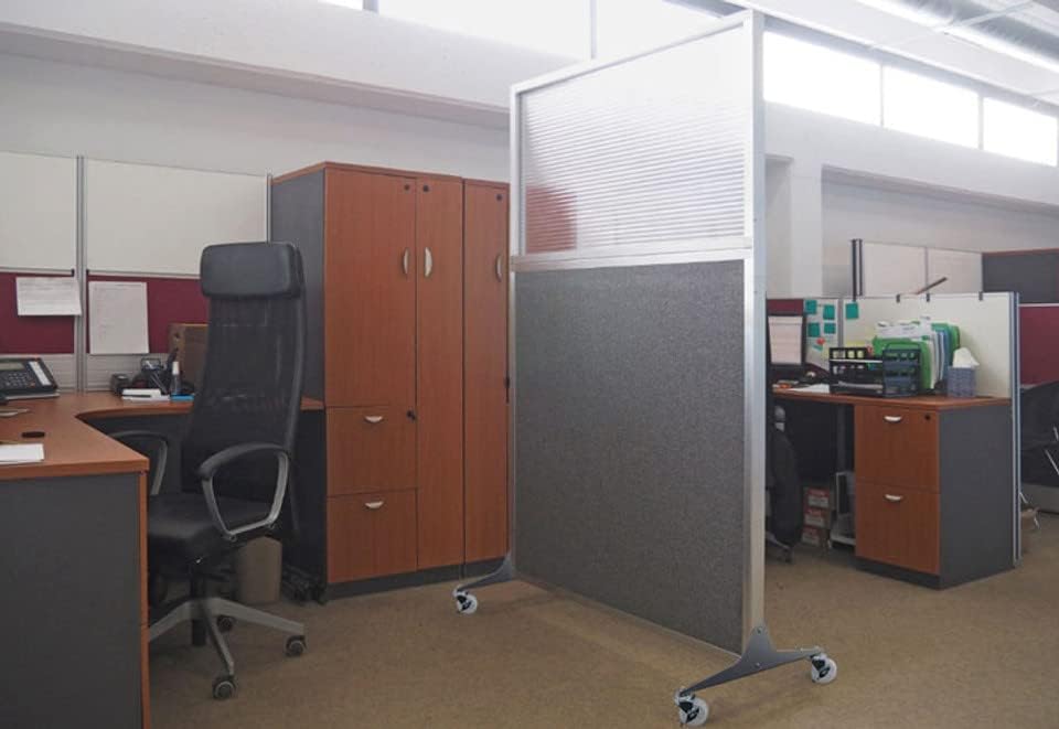 Versare Hush Screen Portable Room Divider with Wheels | Workstation Wall Divider | Freestanding Privacy Hush Panels | Clear Fluted Windows | Fabric Office Divider Screen | Great for Room Separation