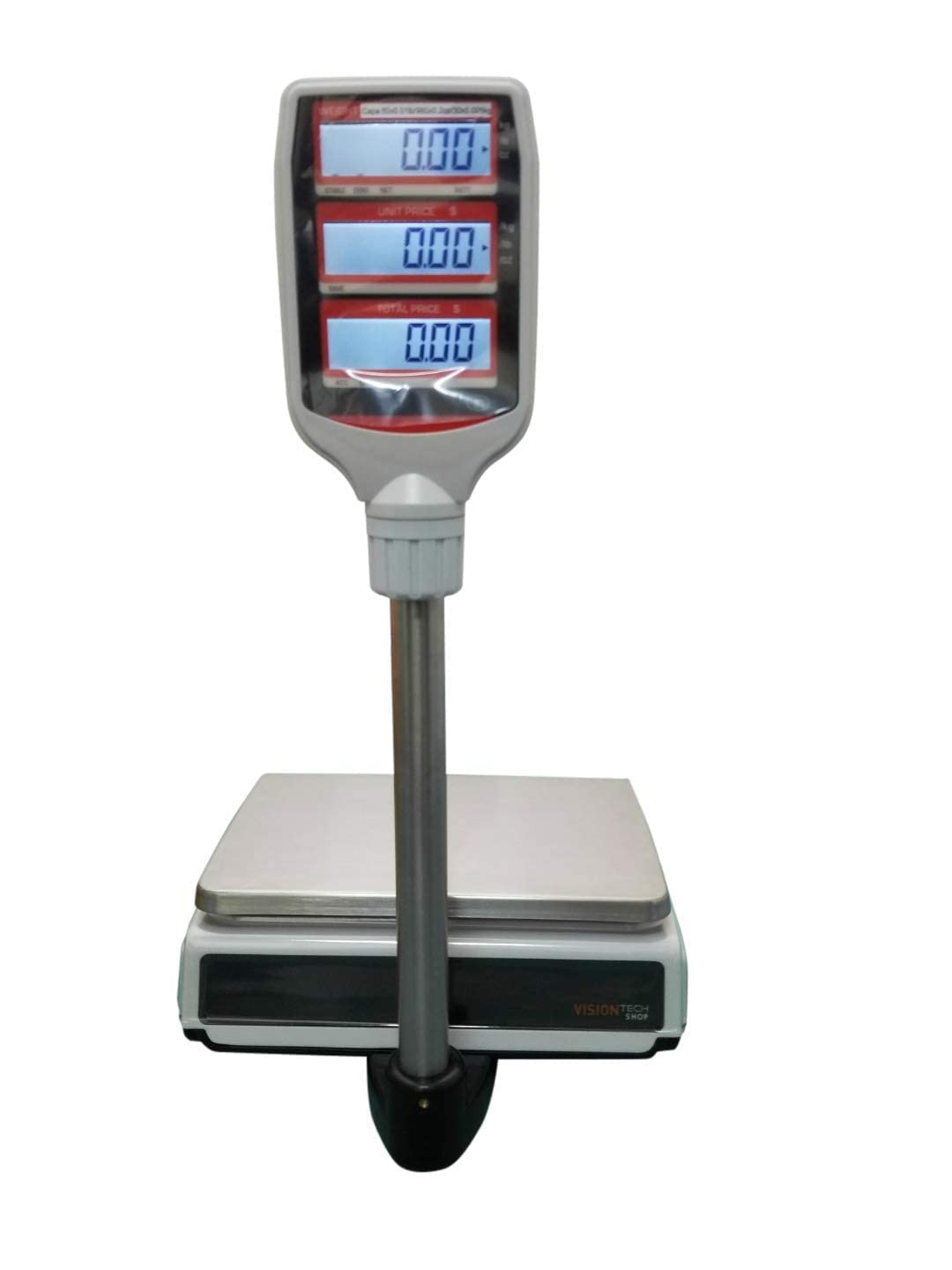 VisionTechShop TVP-30P Price Computing Scale with Pole Display, Lb/Oz/Kg, 30lb Capacity, 0.005lb Readability, NTEP Legal for Trade COC #19-038, NSF Certified