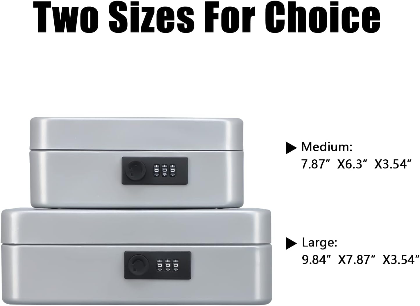 KYODOLED Cash Box with Combination Lock,Safe Metal Box for Money,Storage Lock Box with Money Tray,7.87"x 6.30"x 3.54" Lightgrey Medium