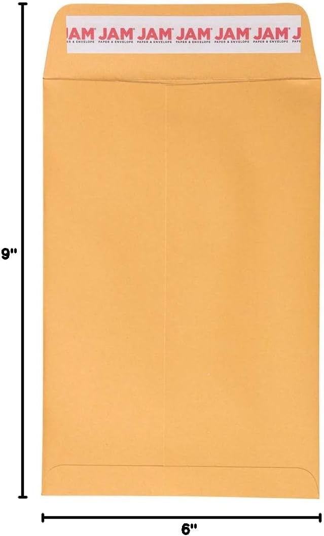 JAM PAPER 6 x 9 Open End Catalog Envelopes with Peel and Seal Closure - Brown Kraft Manila - 100/Pack