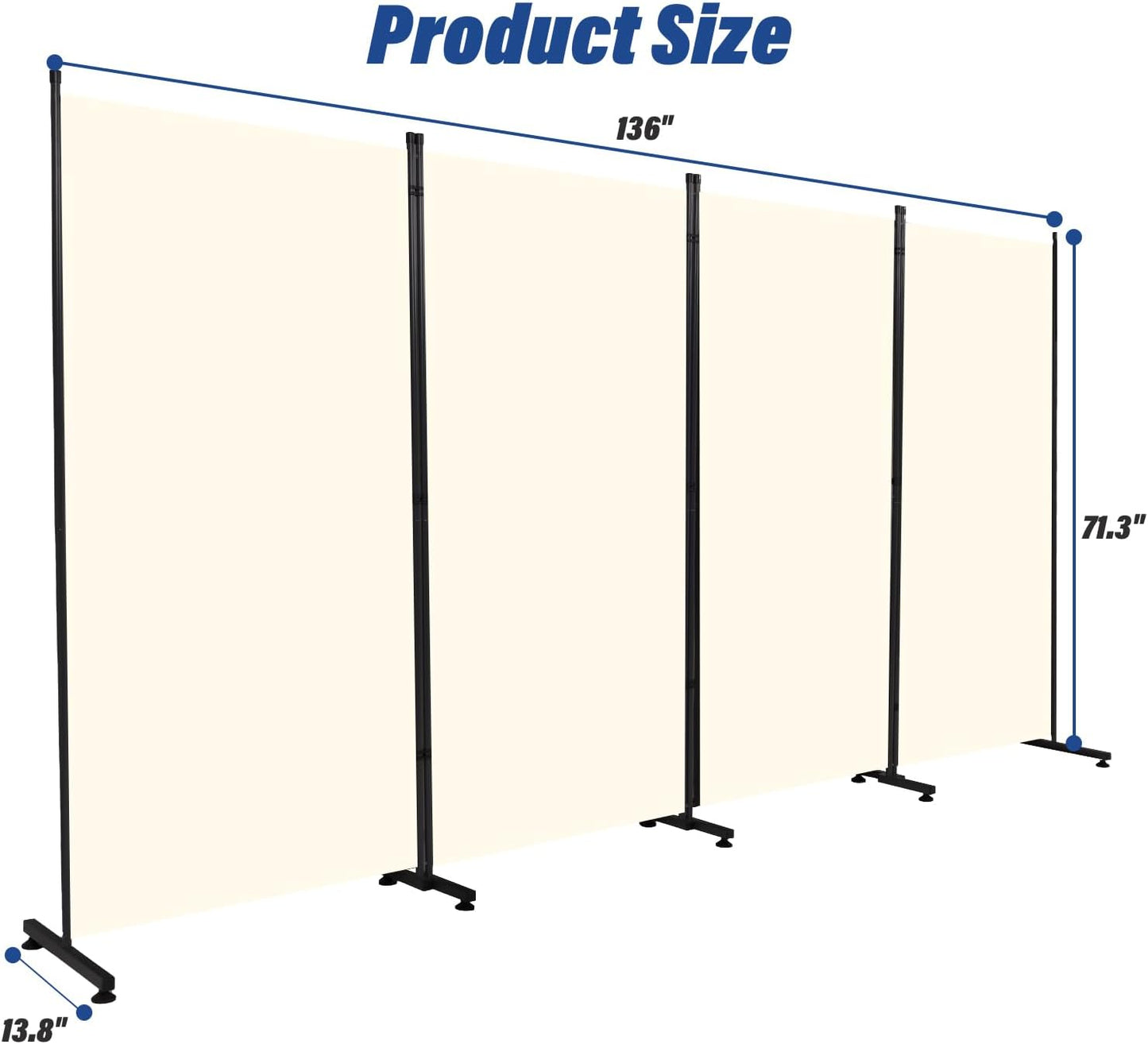Room Divider 6ft Room Dividers and Folding Privacy Screens, 4 Panel Partition Room Divider Fabric Panel, Indoor Wall Divider for Room Separation Freestanding Space Separators for Bedroom Office Studio