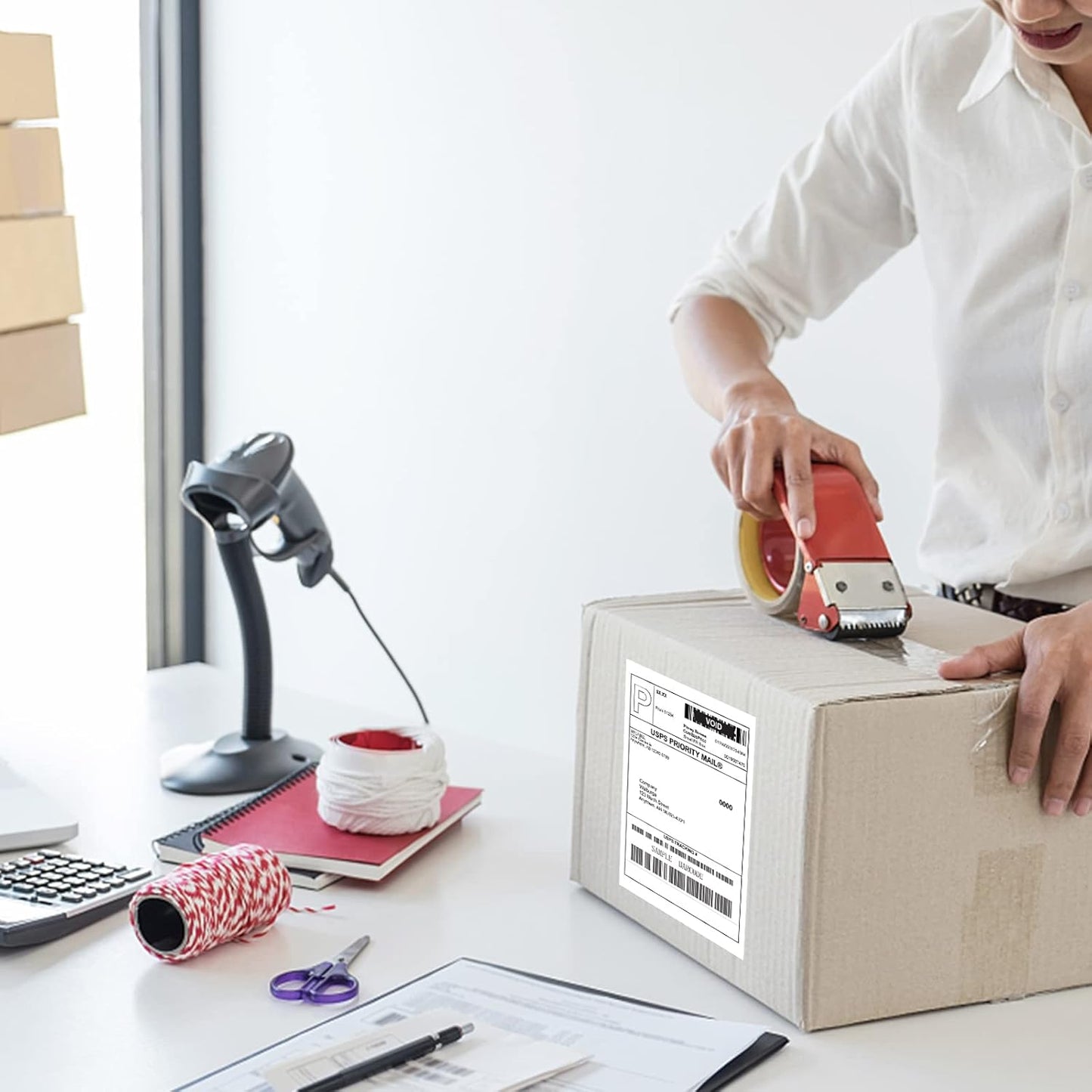 MFLABEL® 8 Stacks Fanfold 4" x 6" Direct Thermal Labels White Perforated Shipping Label (2,000 Labels per Stack) (8 Stacks)