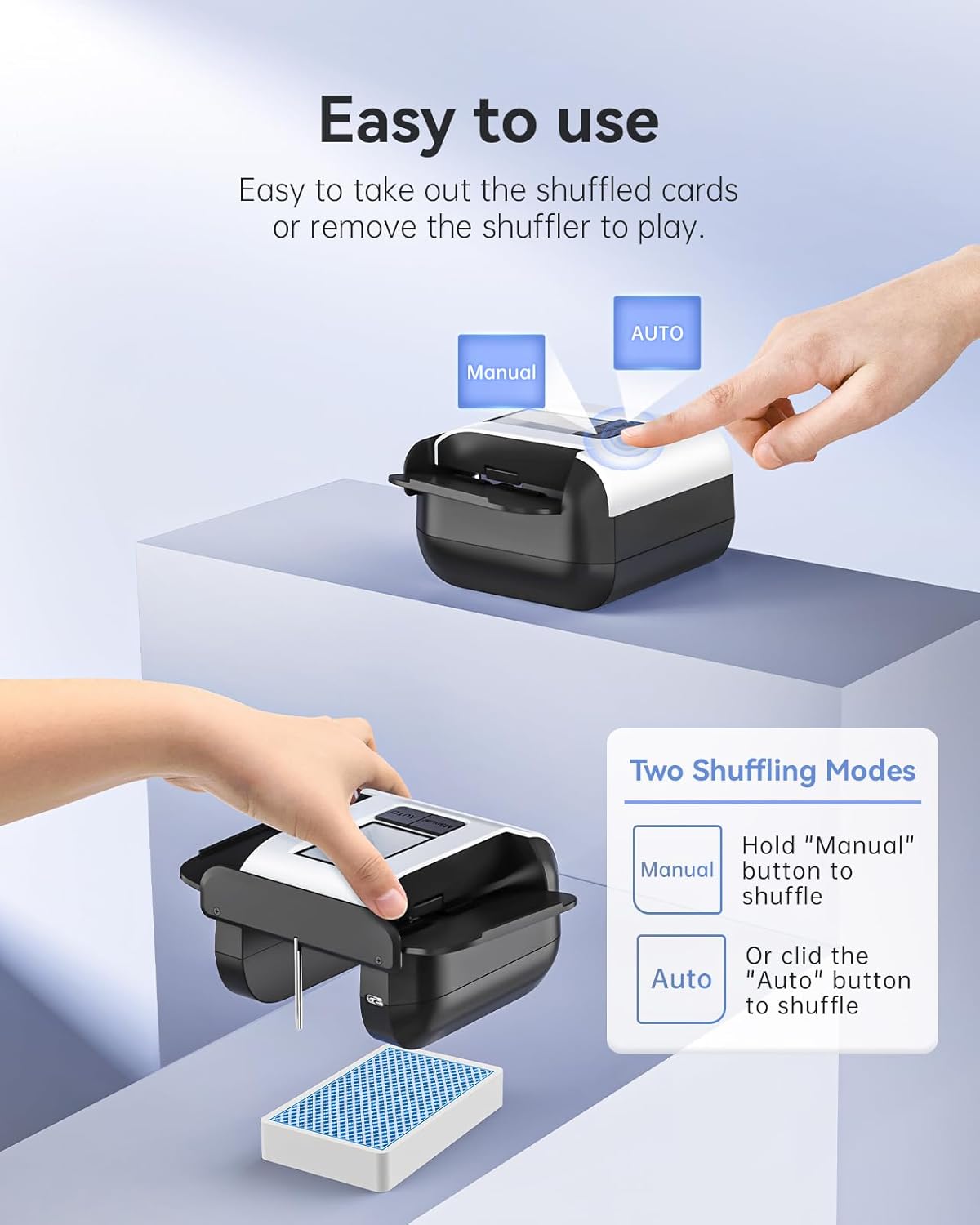 Automatic Card Shuffler with Dual Modes, Rechargeable Card Shuffler 2 Deck 2000 mAh, Low Noise Card Shuffler Machine Suitable for Shuffling Any Card Game