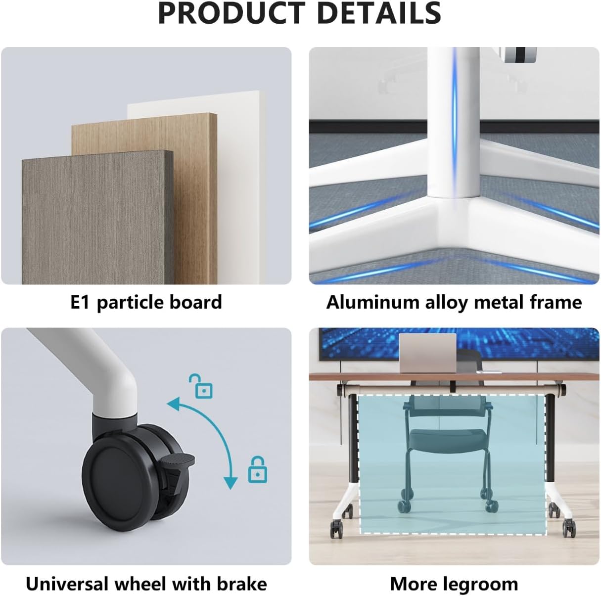 Conference Room Table, Folding Conference Tables,Thicken Grey Tabletop,Flip Top Wooden Seminar Meeting Room Table for Conference Room Offices (10, Black+White, 70.8”)