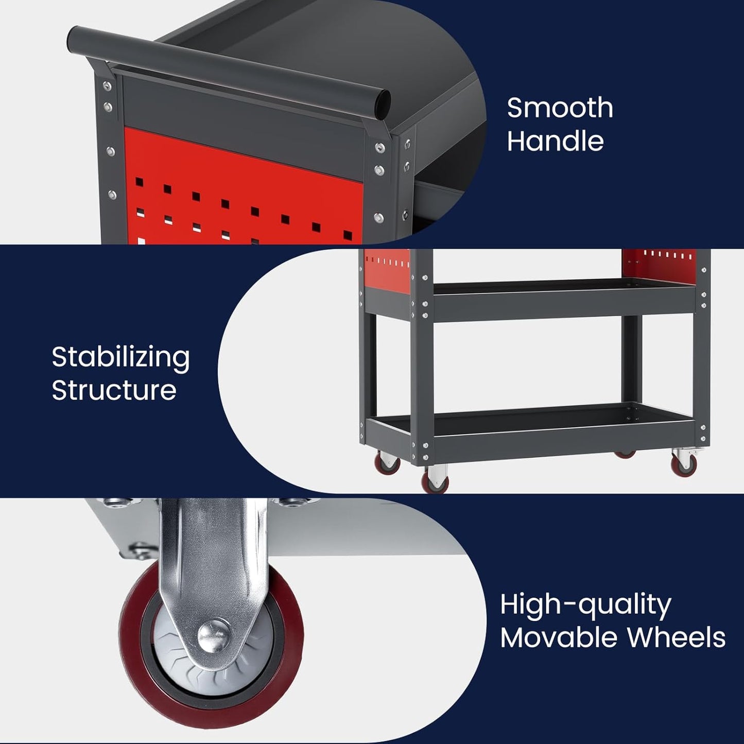 ALANNG 330 LBS Rolling Tool Cart with 1 Drawer & 3 Shelves | Heavy Duty Mechanic Cart Includes 7 Hooks, 2 Pegboards & Screw Organizer | Metal Service Cart for Garage Workshop (Grey, 1 Pack)