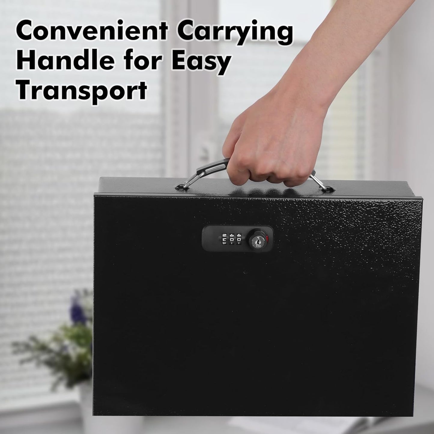 KYODOLED Fireproof Lock Box for Documents, Dual Combination and Key Lock Security with Carrying Handle, Metal Strong Safe Box to Keep Personal Items, Documents, Exterior 13.2''x 11''x4.13'', Black