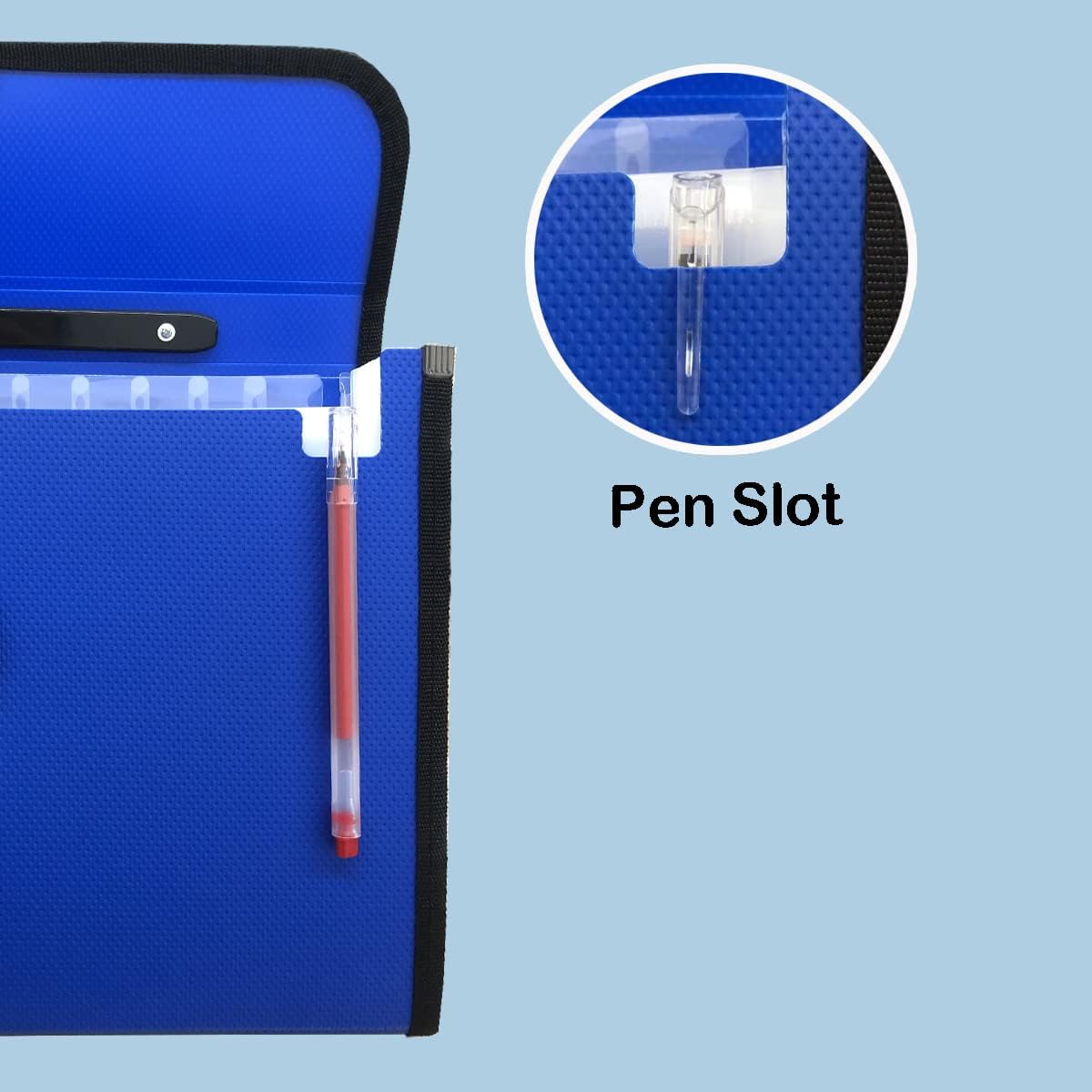 Extra Large Legal Size/Foolscap 12 Pockets Accordion File Organizer with Handle, TRANBO Portable Expanding File Folder, Expandable Plastic Document Organizer for Travel School Office - Blue