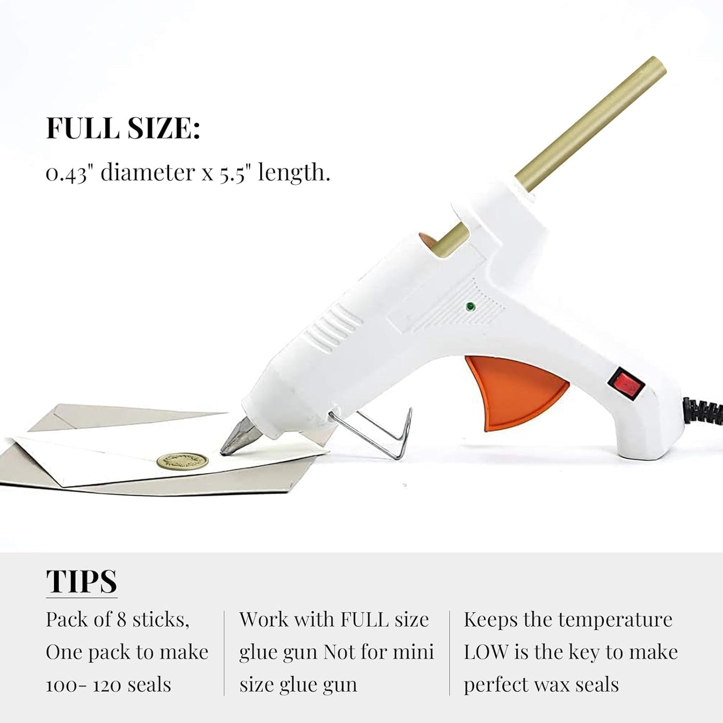 UNIQOOO Mailable Glue Gun Sealing Wax Sticks for Wax Seal Stamp - Metallic Green Gold, Great for Wedding Invitations, Cards Envelopes, Snail Mails, Wine Packages, Gift Ideas, Pack of 8