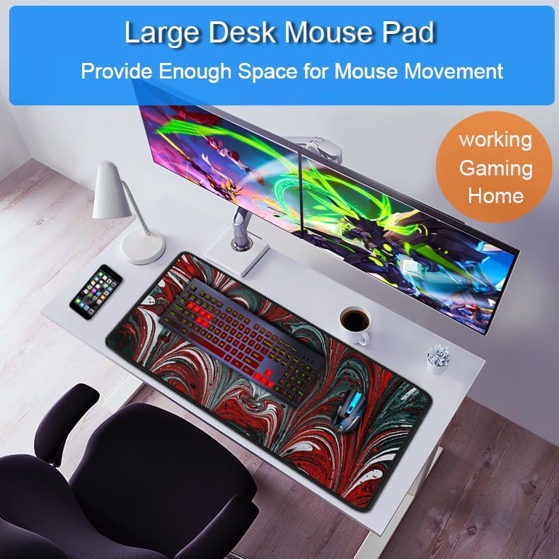 Gaming Mouse Pad, 31.5x15.7 inch Large Extended Computer Keyboard Mouse Mat, Water Resist Non-Slip Mousepad Rubber Base Long XXL Desk Mouse Pad for Work & Gaming, Office & Home, Red Heart
