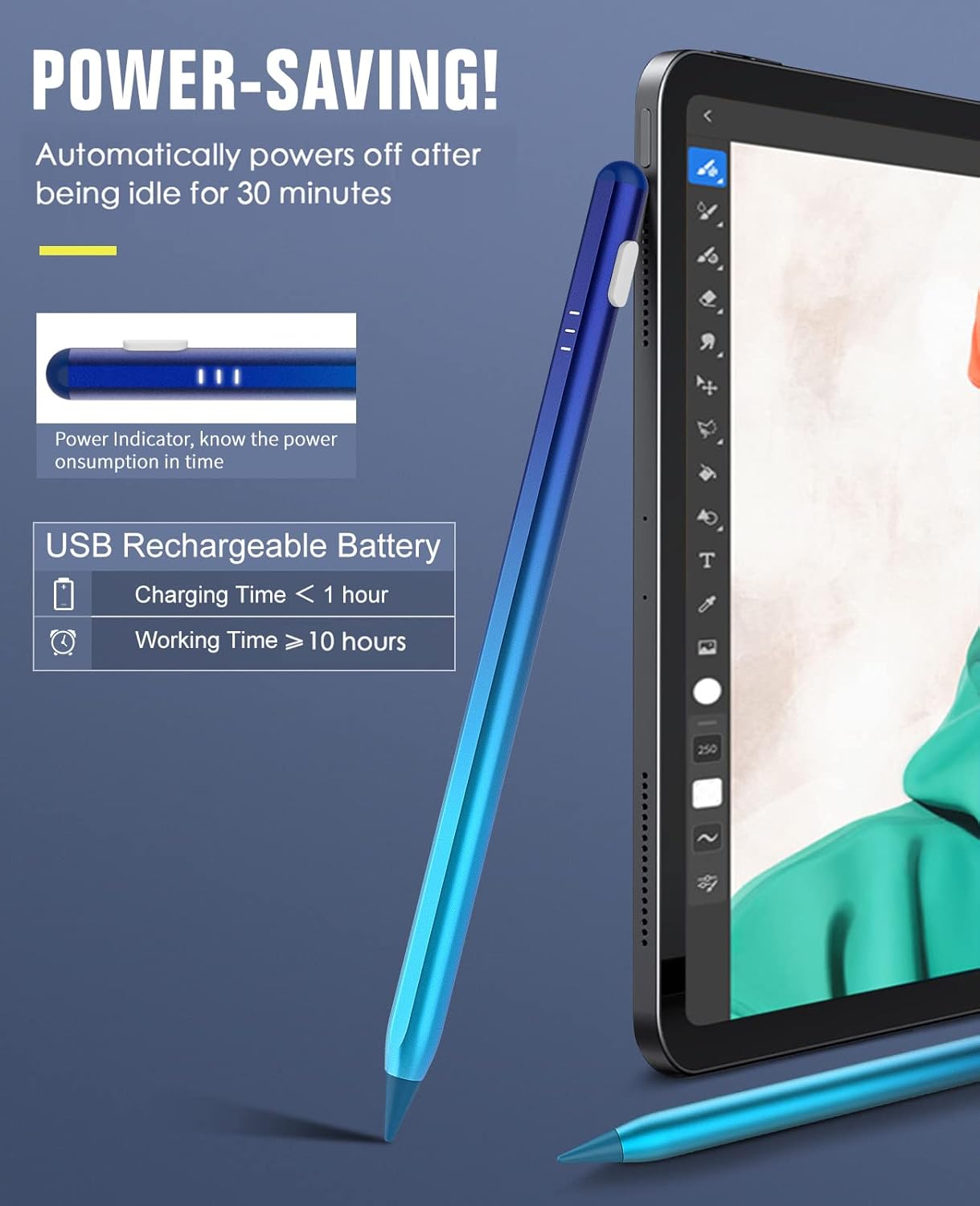 TiMOVO Stylus Pen for iPad, Pencil 2nd Generation with Palm Rejection for 2018-2025 11th/10th/9th/8th/7th Gen, Pro 13"/11"(M4)/12.9", iPad Air 11"/13" (M3/M2), Mini 7/6th, Blue