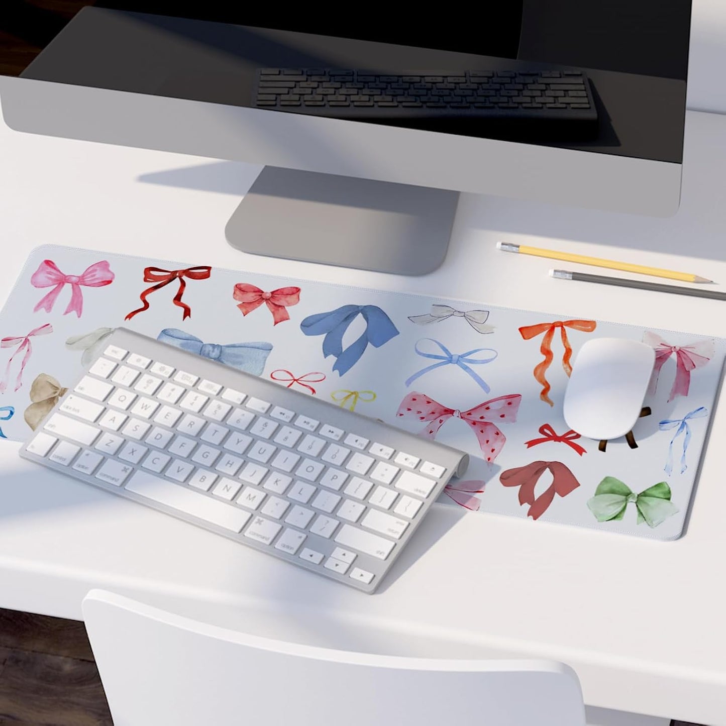 Kawaii Bow Mouse Pad, Girly Coquette Bow XL Large Mouse Pad, Girls Preppy Trendy Laptop Desk Mat for Girly Room Dorm Home Office, Colorful Bows Gifts for Teen Girls,31.5x11.8