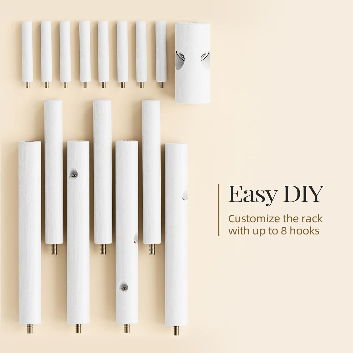 Pipishell Sturdy Wooden Coat Stand, 3 Adjustable Sizes Coat Tree with 8 Hooks, Coat Stands for Hallway Entryway, Hat Stand for Clothes, Used in Bedroom/Office/Hallway/Entryway, White