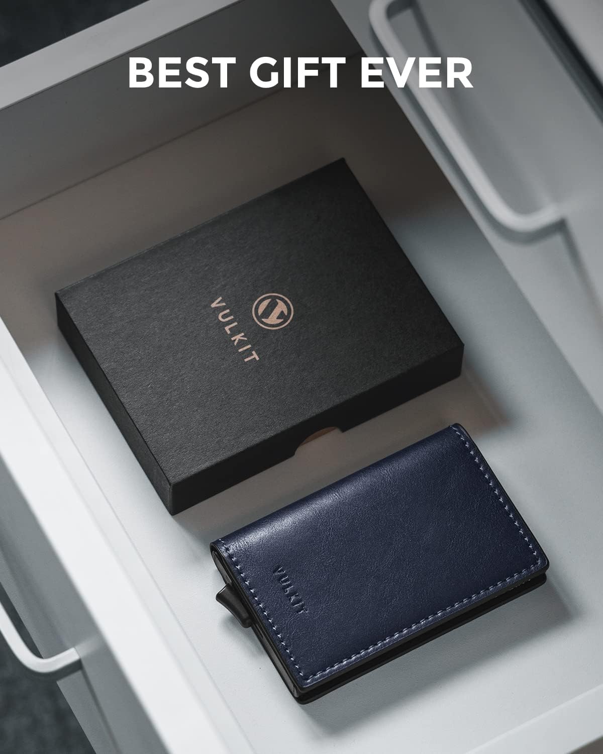 VULKIT Credit Card Holder RFID Blocking Leather Automatic Pop Up Wallet Aluminum Slim Pocket Business Card Case