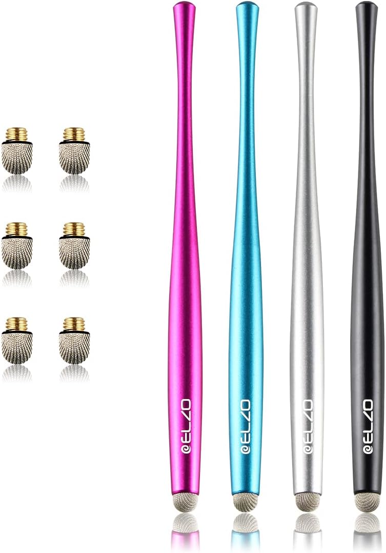 Elzo Capacitive Stylus Pens Premium Metal Slim Combo 4 Pcs Tips for All Touch Screens iPad & Android Tablets DELL/Samsung/HP/Asus/Surface/Samsung/iPhone/LG (Black, Silver, Light Blue & Rose Red)