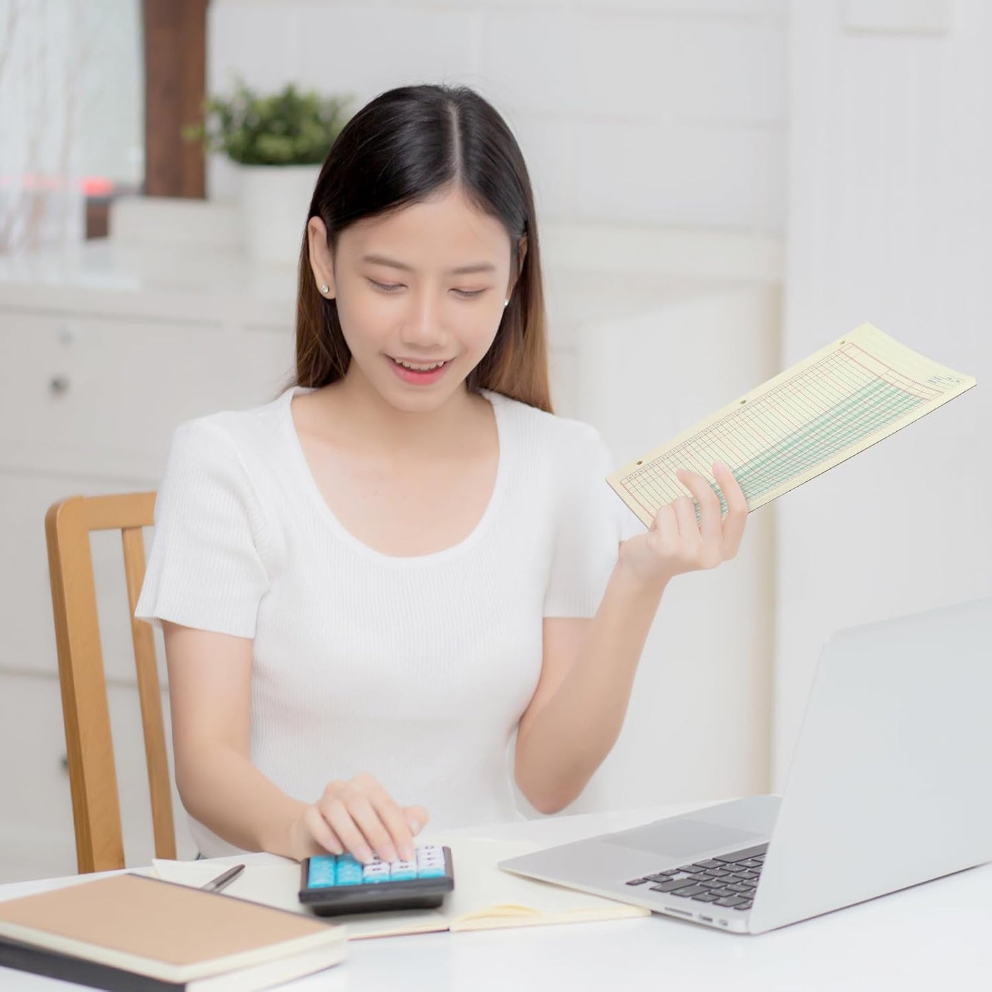 Fulmoon 5 Pack 250 Sheets Ledger Paper Accounting Columnar Pads 3 Hole Analysis Accounting Ledger Book for Business, 50 Sheets/Pack, Single Page Format, Green(8.5 x 11 Inch,4 Columnar)