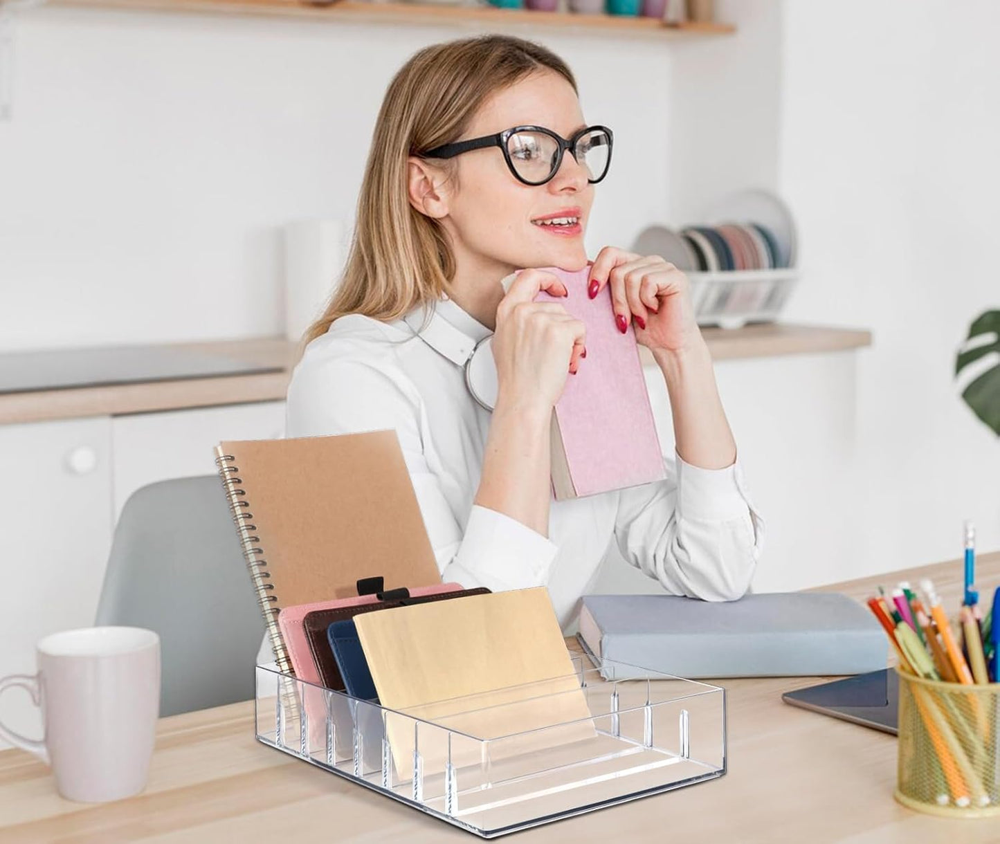 XUWAIDSGN Large Acrylic Cash Organizer 8 Section Clear Money Budget Tray Organizer Plastic Divider Bill Storage Holder for Cash Envelope (Clear)