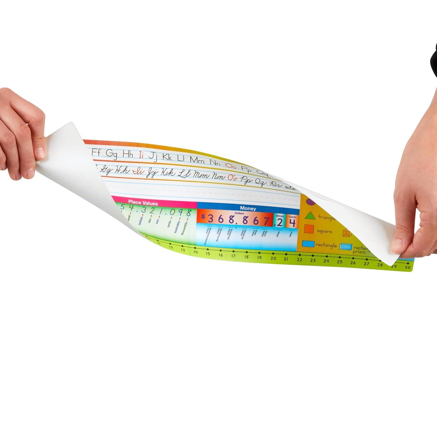 Really Good Stuff 24PK Zaner-Bloser Self-Adhesive Vinyl Desktop Reference Nameplate with Numbers, Grid, Shapes, Money-Traditional Manuscript Name Tags