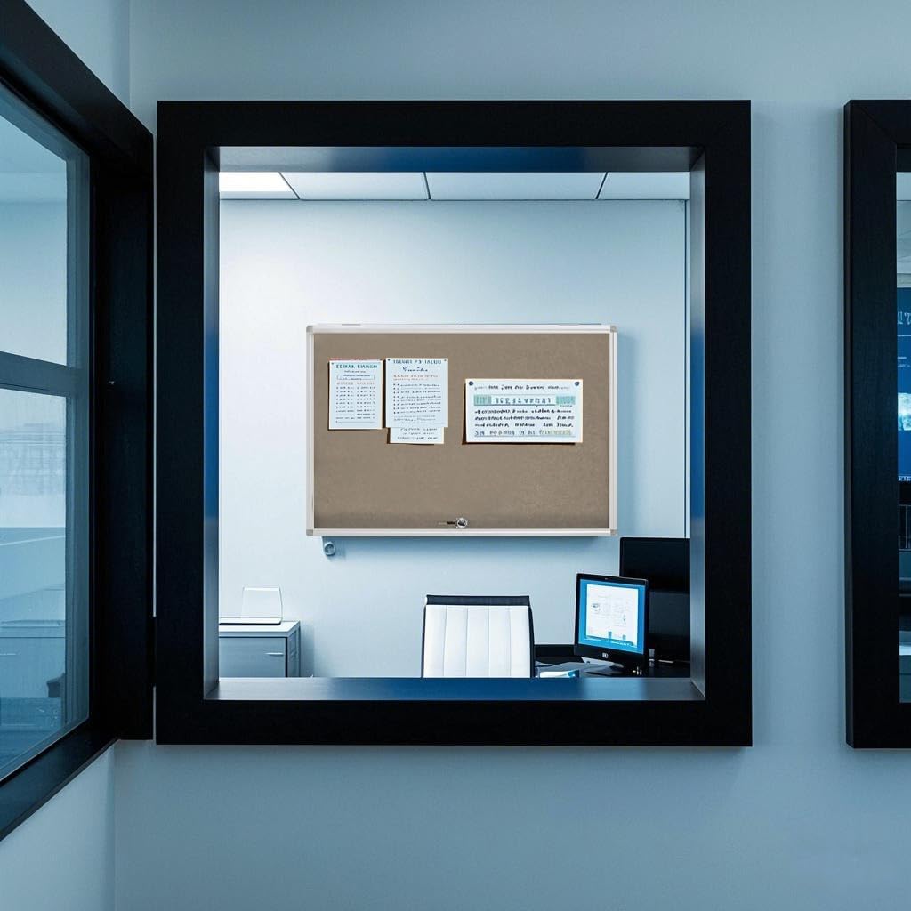 Enclosed Felt Bulletin Board 36x24 inch Lockable Cork Noticeboard Display Cases Tamperproof Notice Poster Memo Board with Aluminum Frame for Office, Classroom, Home with 2 Keys (Felt Board)