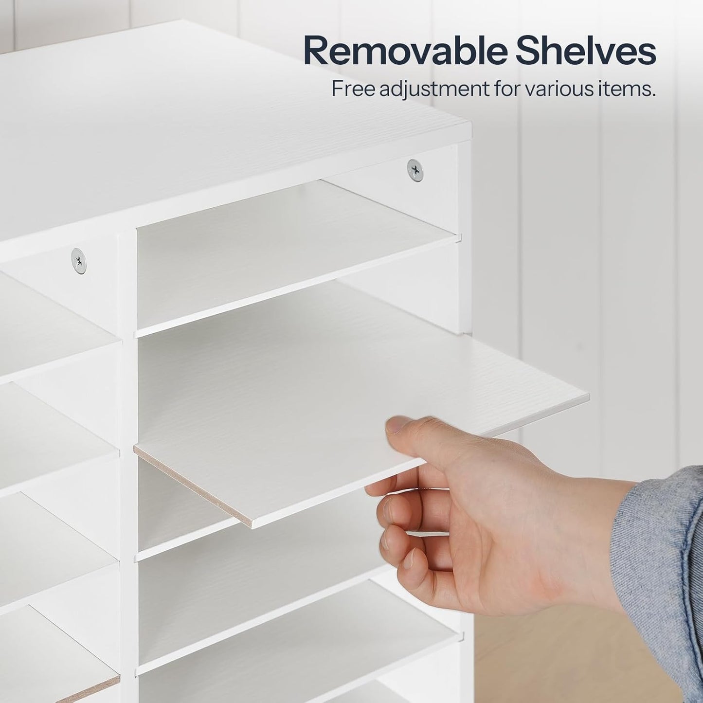 HOOBRO Literature Organizers, 12 Compartments Office Mailbox with Adjustable Shelves, Wood Countertop Literature Sorter for Office, Home, Classroom, Mailrooms Organization White WT12WF01