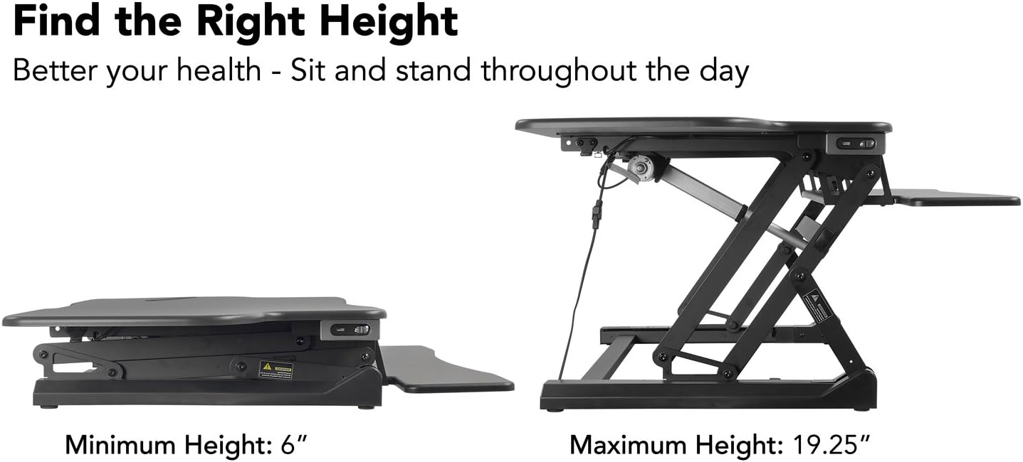 Mount-It! 48" Electric Adjustable Standing Desk Converter 2 Monitors, Adjustable Stand Up Desk Riser for Monitors, X-Large Motorized Workstation Topper with Keyboard Tray for Home Office, Black