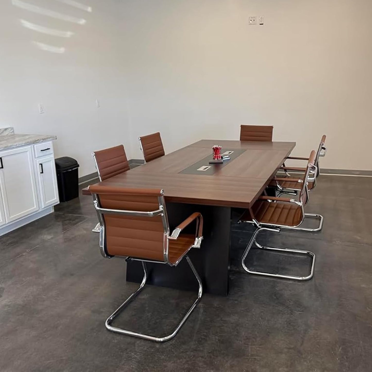 Office Desk Chair No Wheels Set of 4 PU Leather Computer Chairs Mid Back Guest Chairs for School Reception Conference Waiting Room, Cafe