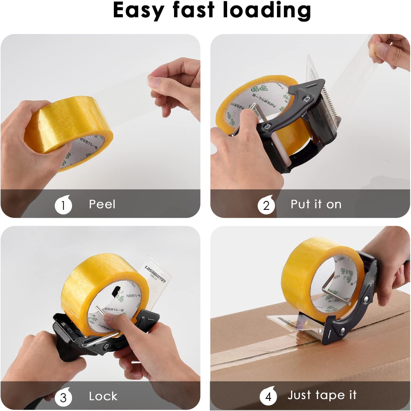 2 Pcs Rapid-Replace Packing Tape Dispenser Guns with Extra Blade, 2IN(50mm) Lightweight Ergonomic Industrial Handheld Heavy Duty Tape Cutter for Carton, Packaging and Box Sealing Black