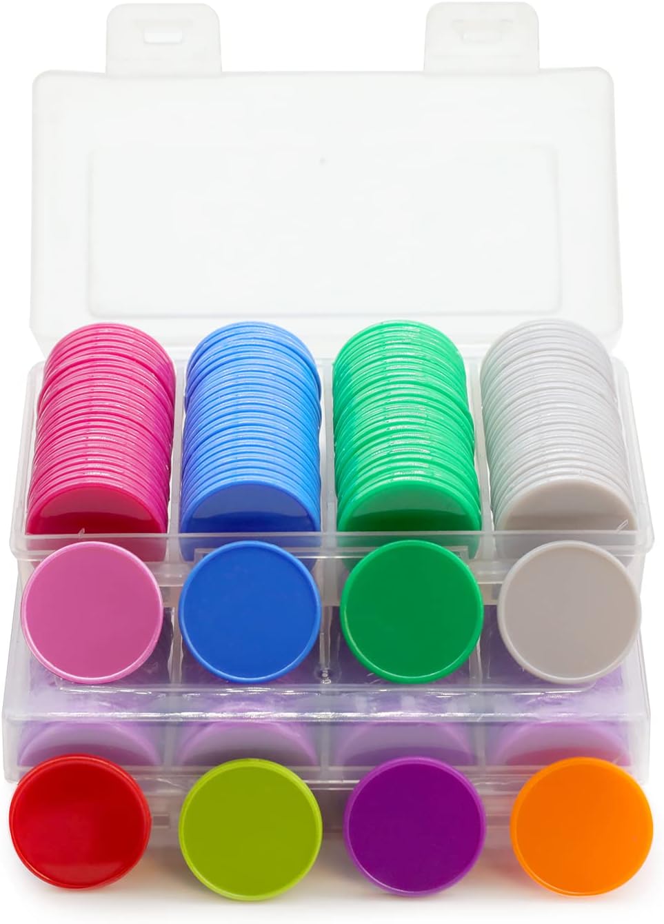 Set of 100 Opaque Plastic Learning Counters Mini Poker Chips Game Tokens with Storage Box (Pink, 1.58 Inch)