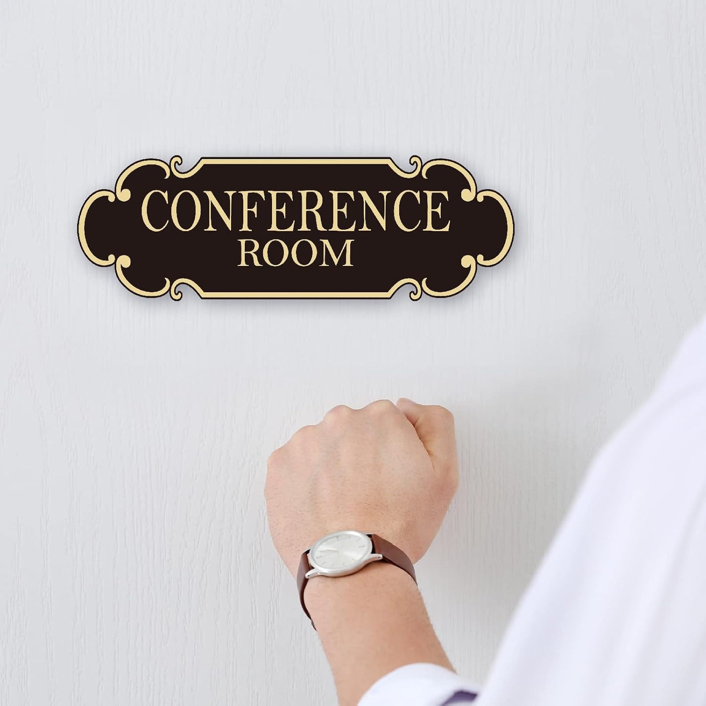 9x3 Inch Conference Room Sign Black Gold Self-stick Doorplate for Offices Businesses Restaurants House Room