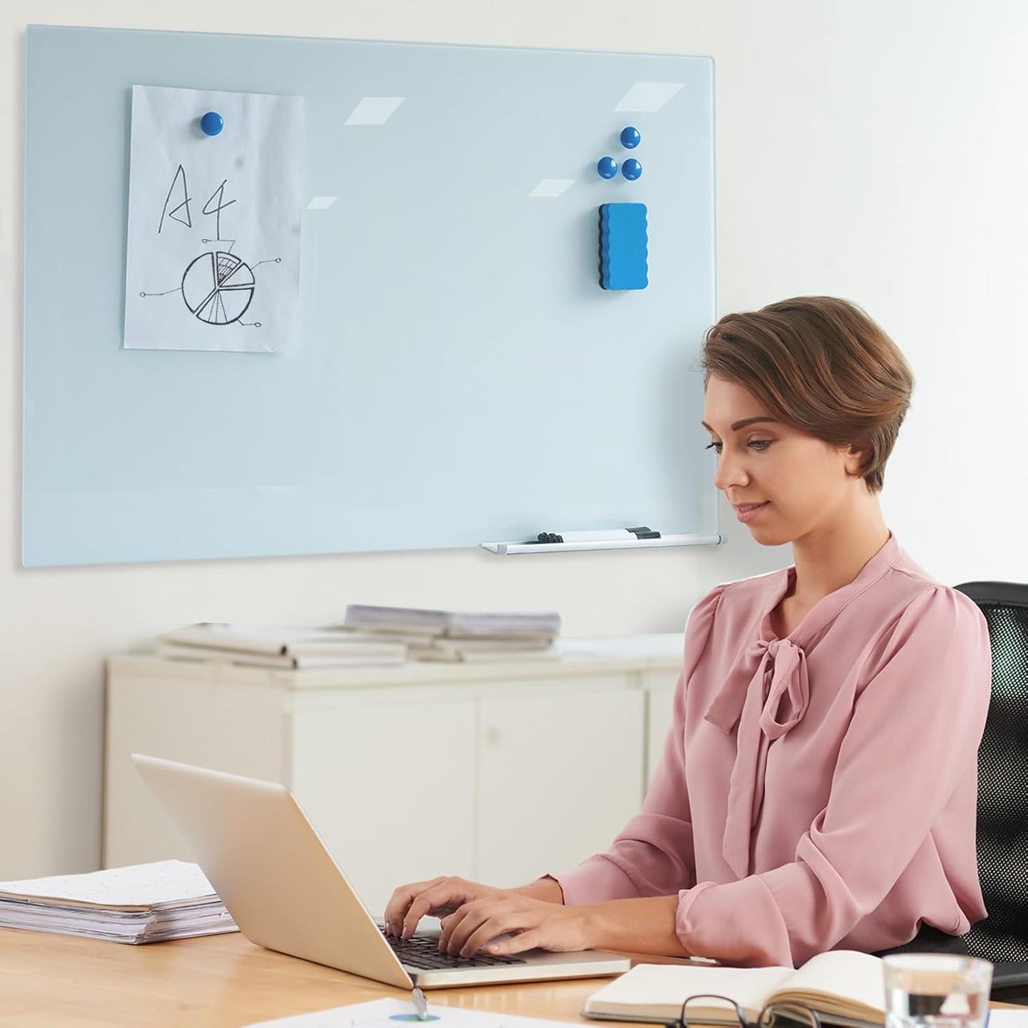 Magnetic Glass Writeboard 36"X24" Hole-Free Premium Tempered Dry Erase Whiteboard Bulletin Message Boards (White)