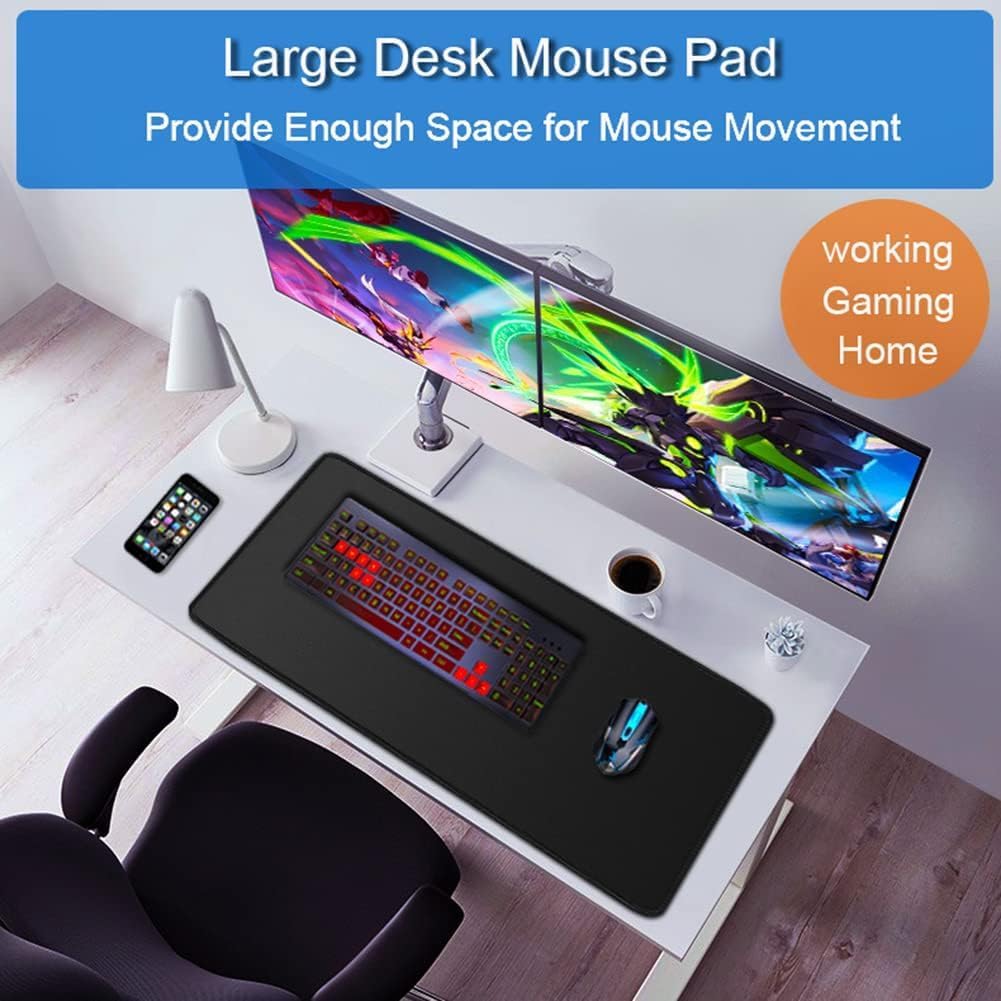 Large Mouse Pad, 35.42x15.7 inch Large Gaming Non-Slip Mousepad, Water Resist Computer Keyboard Mouse Mat Rubber Base Long Desk Mouse Pad for Work & Gaming, Office & Home, Black