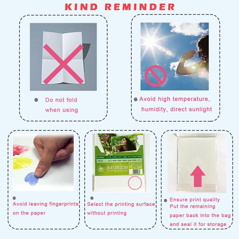 4 Sizes Photo Paper, 200gsm High Glossy White Photographic Paper, Advanced Picture for Inkjet Printer (90 Sheets, 3.5 x 5, 4 x 6, 5 x 7, 8.3 x 11.7 Inch)