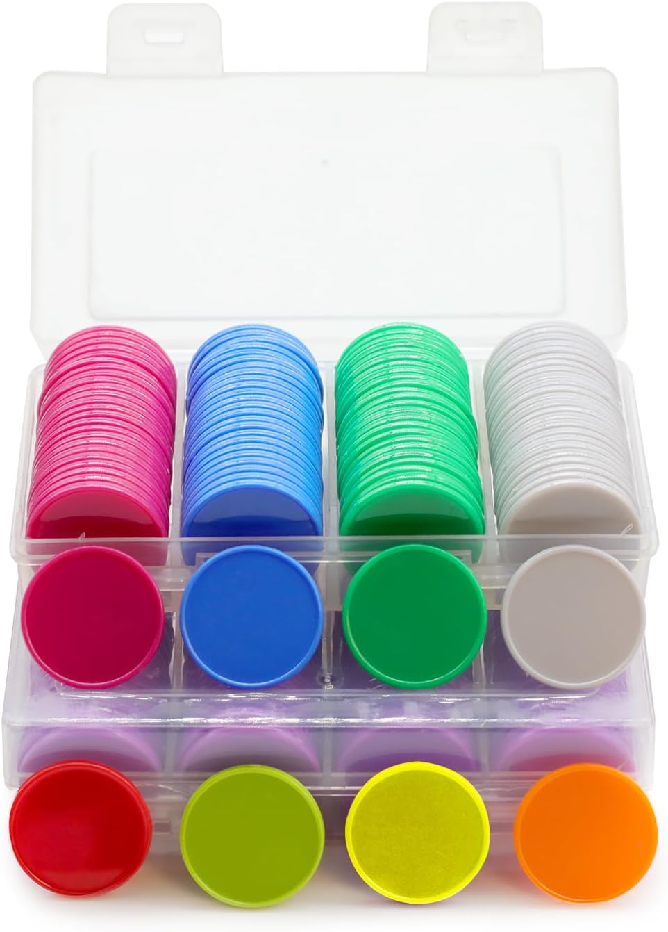 Set of 100 Opaque Plastic Learning Counters Mini Poker Chips Game Tokens with Storage Box (Green, 1.26 Inch)