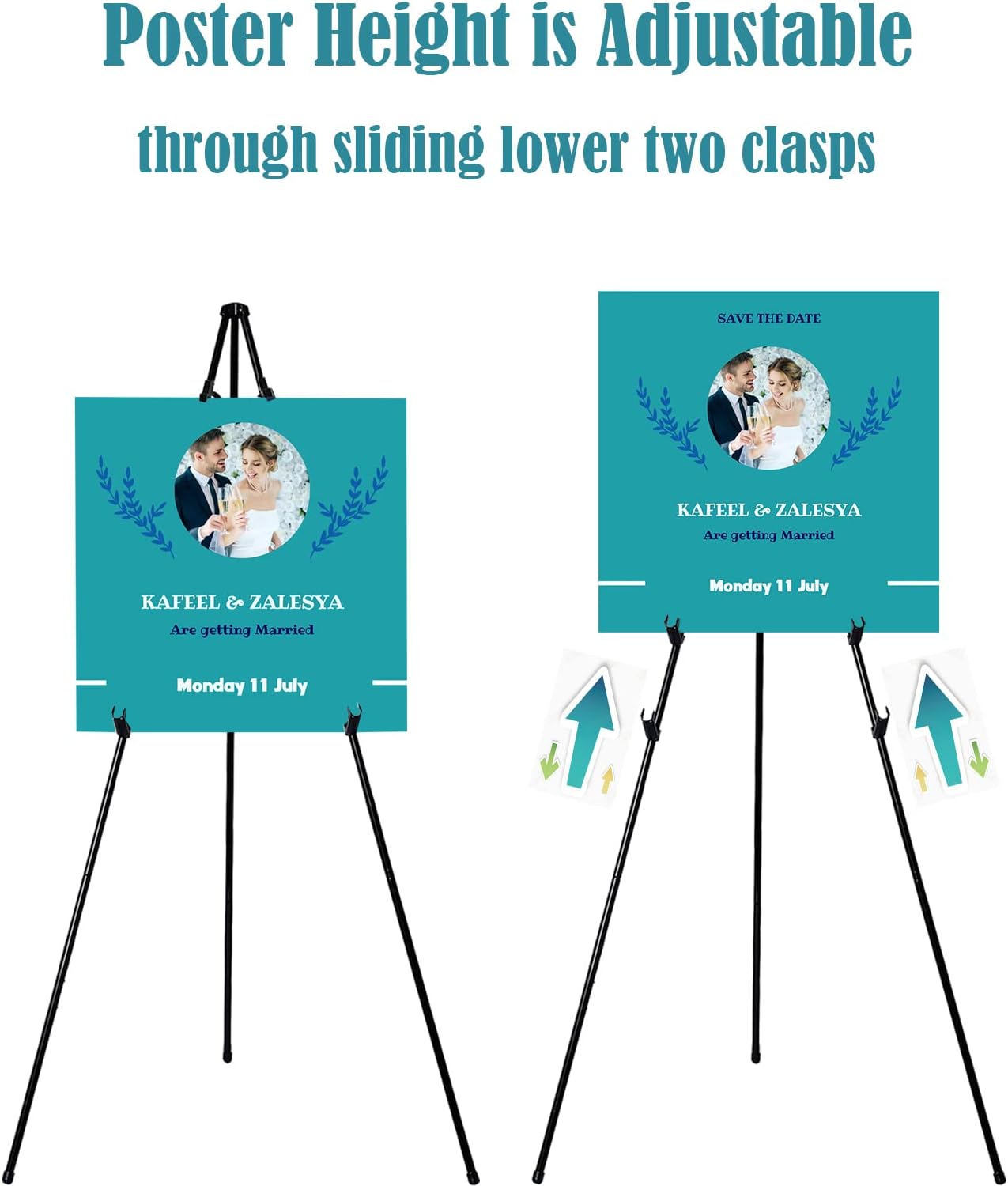 63" Easel Stand for Wedding Sign - Adjustable Easels for Display Painting Canvas - Metal Floor Easels with Portable Bag Fit for Lobby,Exhibition,Holds 4lbs,2Pack