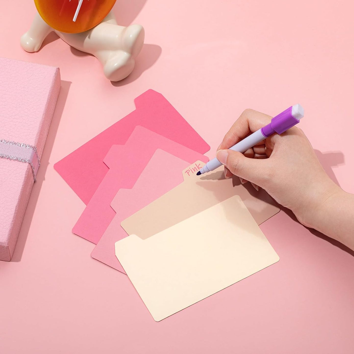 Harloon 52 Pcs Dry Erase Index Card Guide Set Include 50 Index Card Dividers 2 Number Alphabet Sticker with Tabs Photo Dividers for Office Business Back to School Supplies(3 x 5 Inch,Peachy)