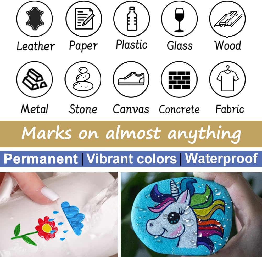 Overseas Black Paint Pens Permanent Markers 24 Pcs, Oil Based Paint Markers Set, Quick Drying, Waterproof, Medium Tip Marker Pens for Metal, Rock, Wood, Plastic, Canvas, Glass, Stone, Rubber, Paper