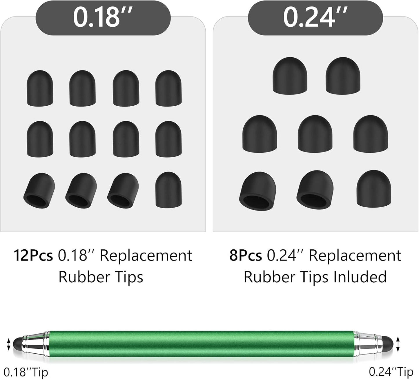 Stylus Pens for Touch Screens, Bargains Depot (2 Pcs) 2-in-1 Stylus Pens for iPhone, iPad, Samsung Galaxy, Tablet with 20 Replacement Rubber Tips -Purple/Green