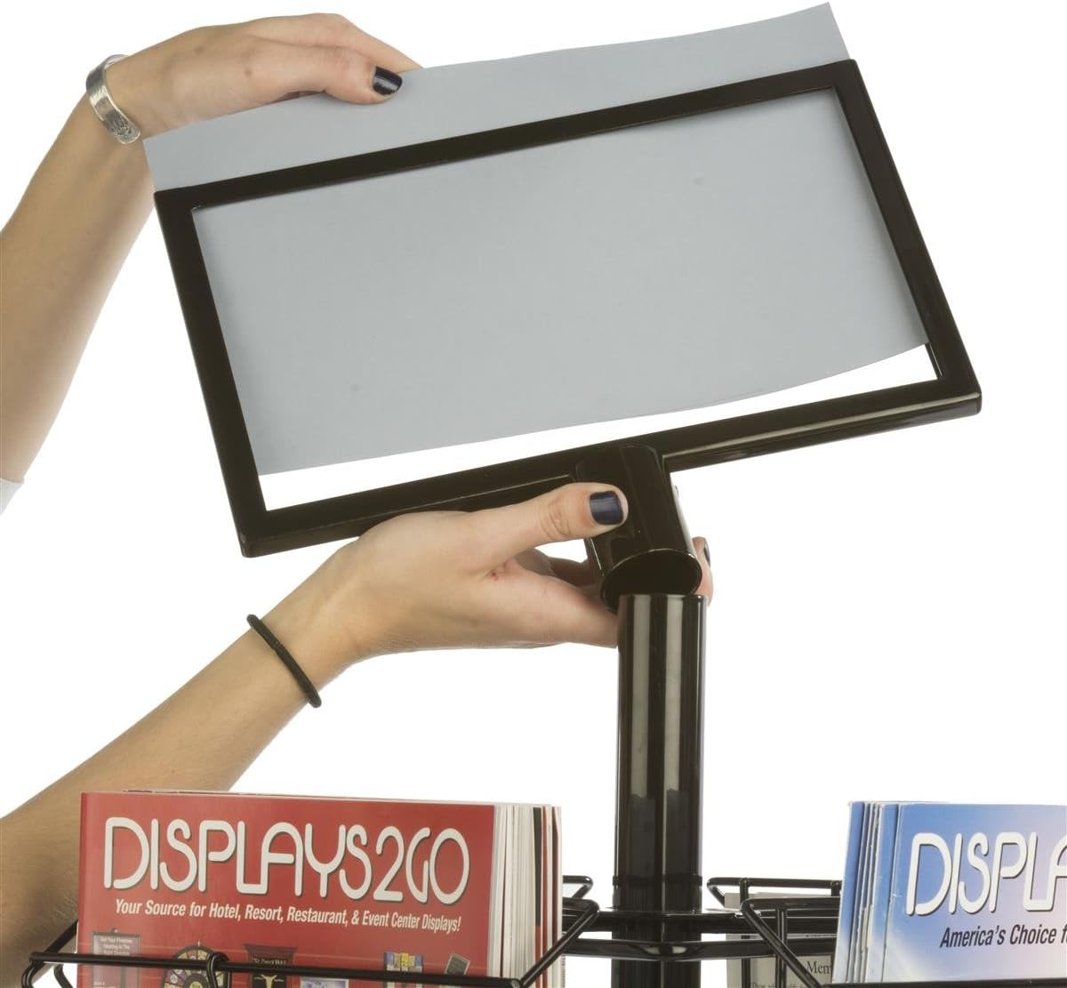 Floor Standing Portable Literature Rack, 16 Pockets for Magazines, Spinning, Tiered (Steel Wire)