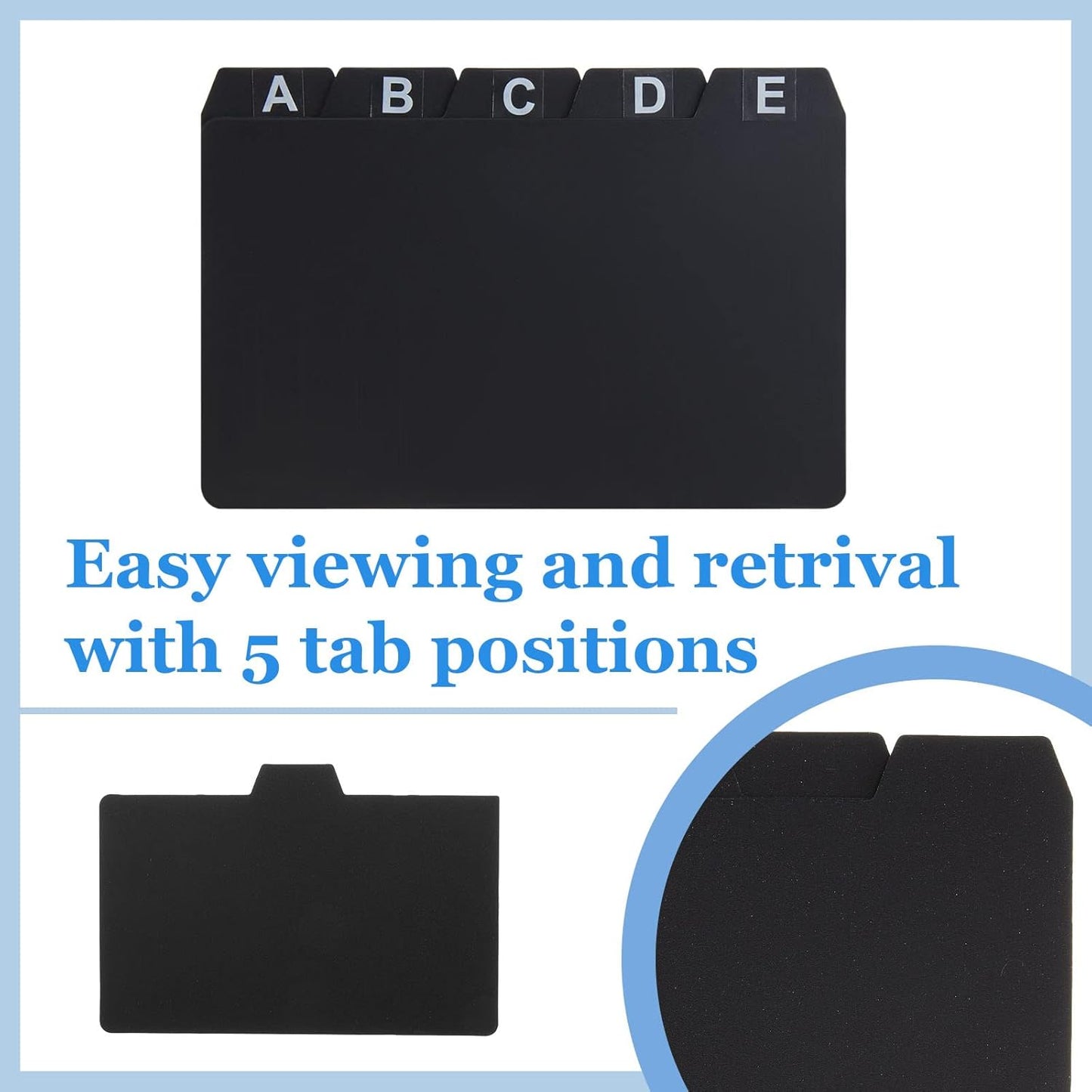 Lewtemi 50 Pcs Index Card Dividers 3 x 5 Inch Index Card Dividers with Tabs Guides with 2 Pcs Alphabet Number Stickers for Office Recipe Business (Black)