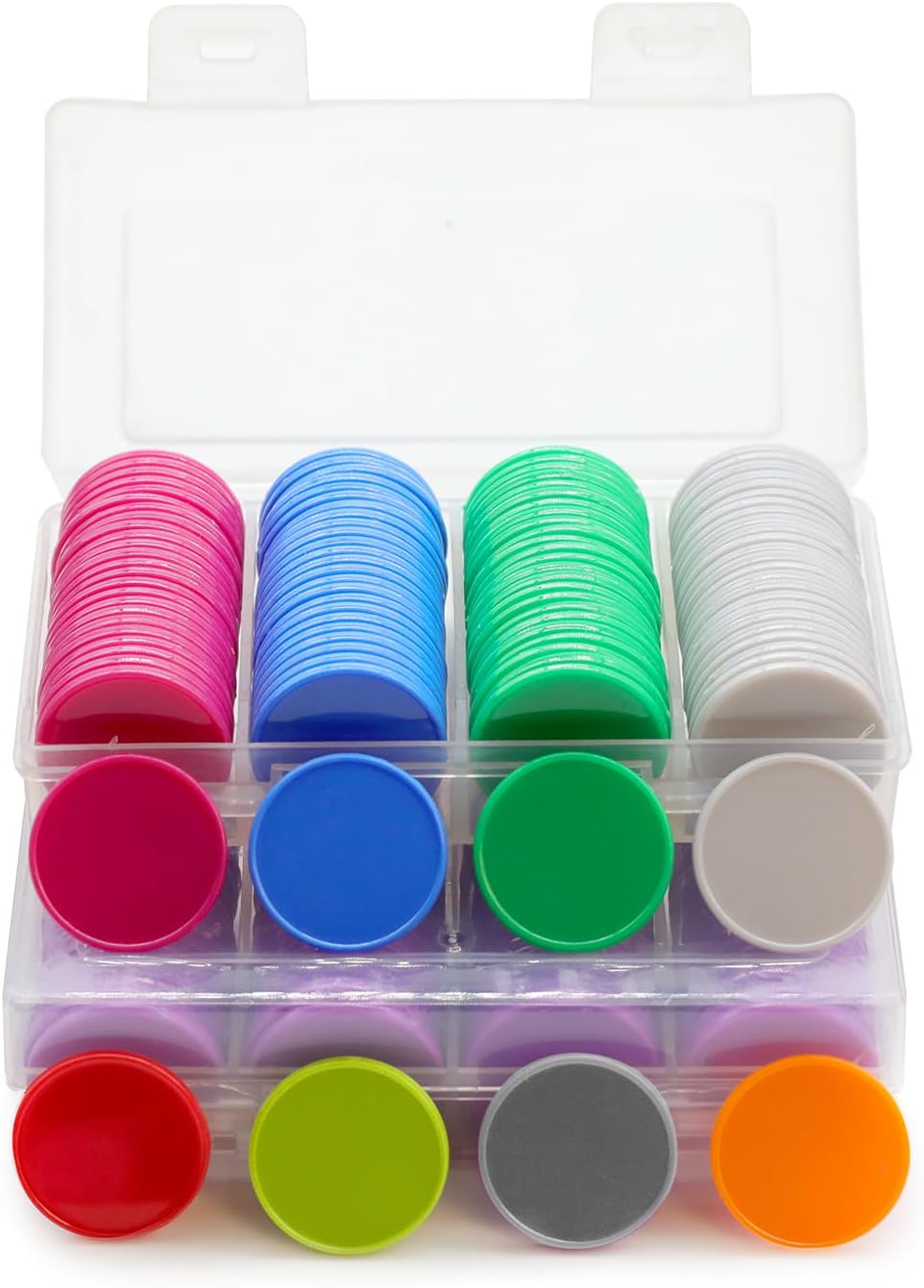 Set of 100 Opaque Plastic Learning Counters Mini Poker Chips Game Tokens with Storage Box (Gray, 1.58 Inch)