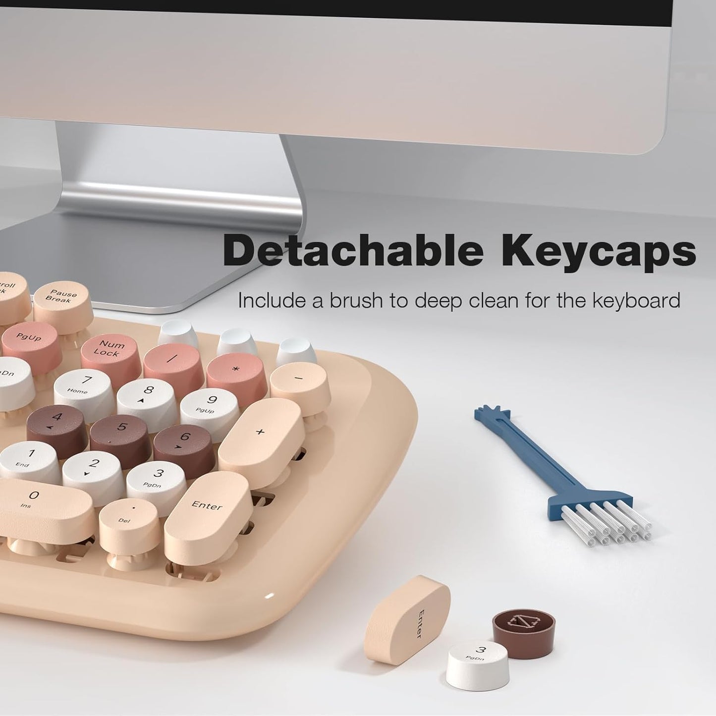 Wireless Keyboard and Mouse, Full Size Typewriter Keyboard and Cute Cat Shape Design Mouse Combo for Windows 7/8/10, Laptop, Desktop, PC, Computer (Milk Tea)