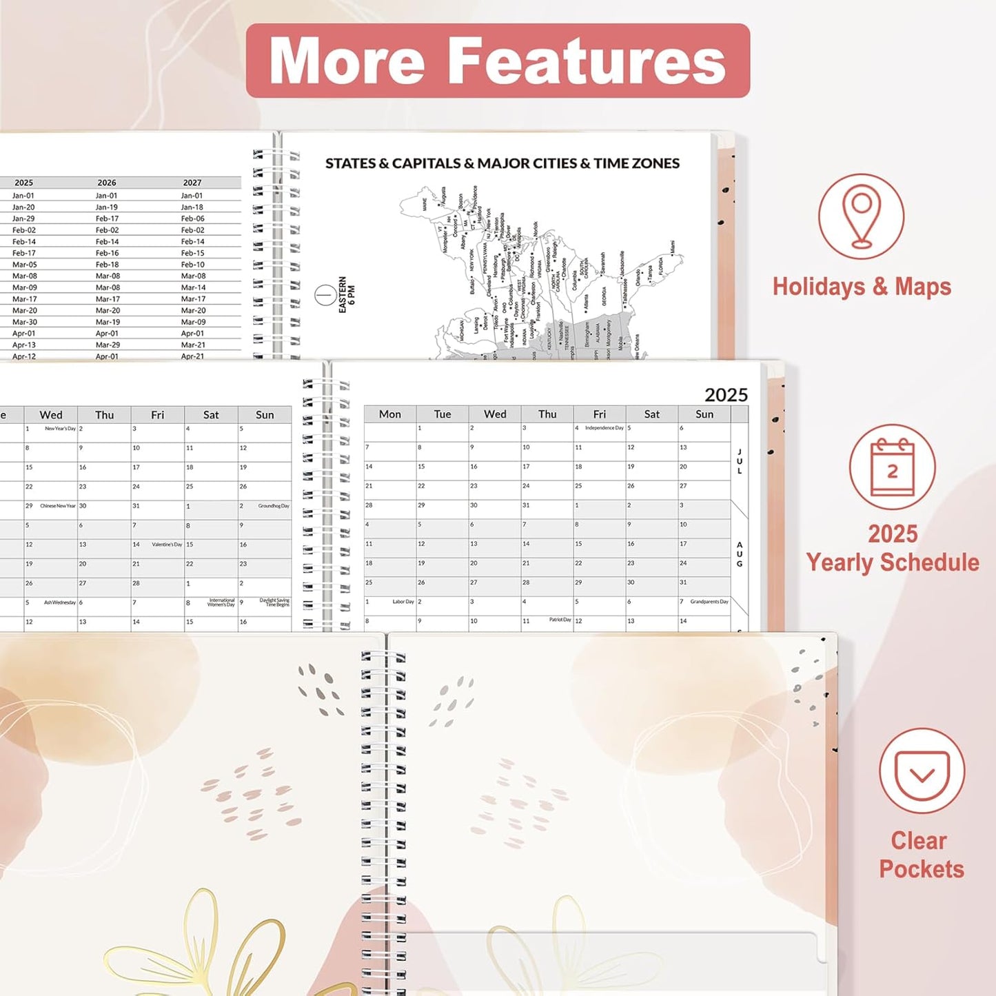 SUNEE 2026 Appointment Book, Quarter-Hourly, Weekly & Monthly - from January 2026 - December 2026, 8.5"x11" Weekly Planner, Flexible Cover, Note Pages, Pockets, Bookmark, Spiral Binding, Pink Breeze
