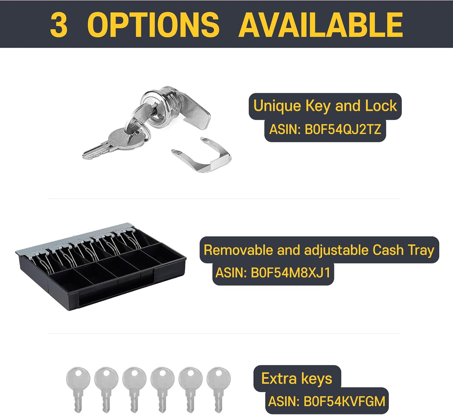 HK SYSTEMS 16inch Cash Drawer for POS, No Logo, Black, DC 24V/Micro Switch, RJ12, 1slot, Removable and Adjustable cash tray 5-bill/5-coin Metal wire gripper, 6Keys #135, Stainless Steel front, HK box
