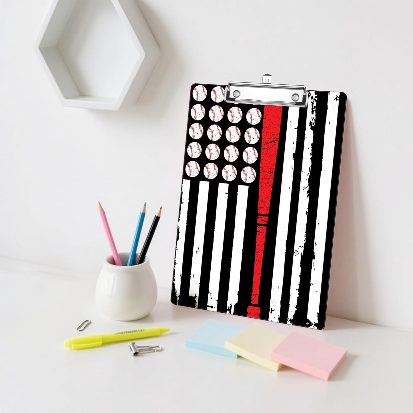 Baseball Flag Plastic Clipboards,Decorative Plastic Acrylic Clipboard for Teacher Social Worker Students Office Supplies 8 * 12