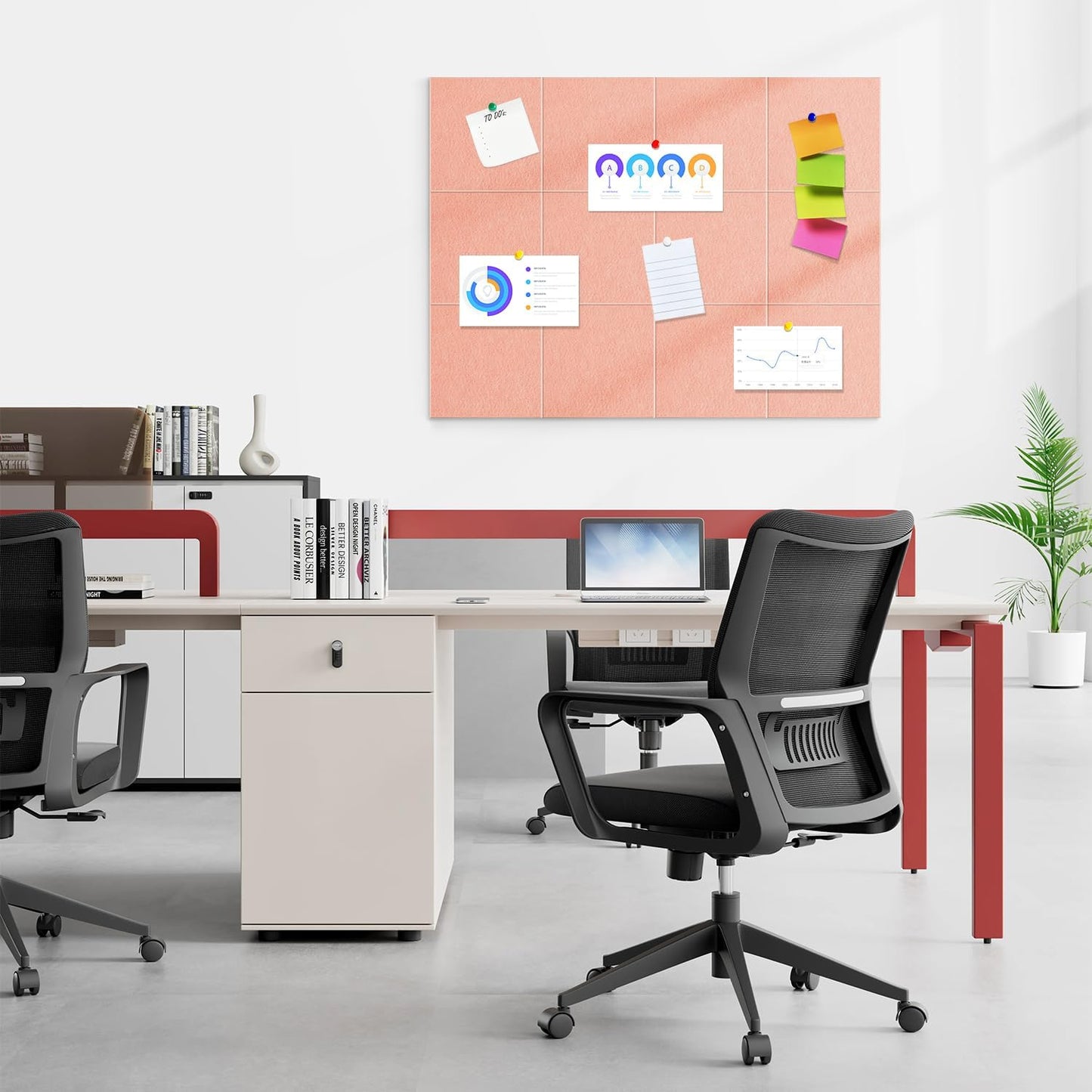 Cork Board for Wall,48"x36" 12 Pack Felt Wall Tiles with Safe Removable Adhesive Tabs, Bulletin Boards for Home Office Kitchen, Pin Board Notice Board for Photos, Memos, Pink