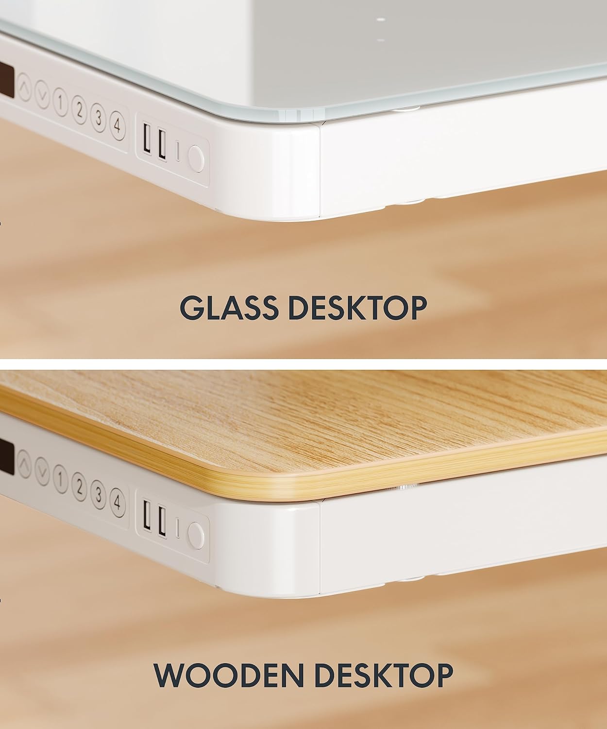 SANODESK Standing Desk with Drawer, Electric Height Adjustable Home Office Desk with Storage & USB Ports, 48 inch Tempered Glass Tabletop/White Frame