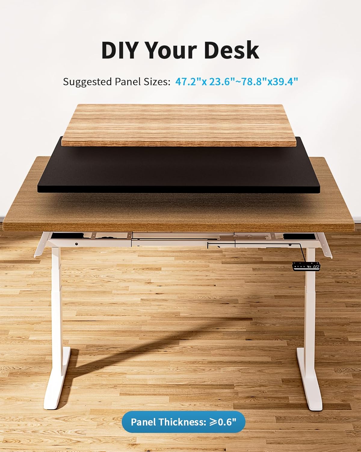 Okin Dual Motor Electric Standing Desk Frame with Memory Controller, Standing Desk Legs Up to 49.3", 3 Stage Off-Center C Feet Adjustable Desk Legs for Home and Office, White Frame Only