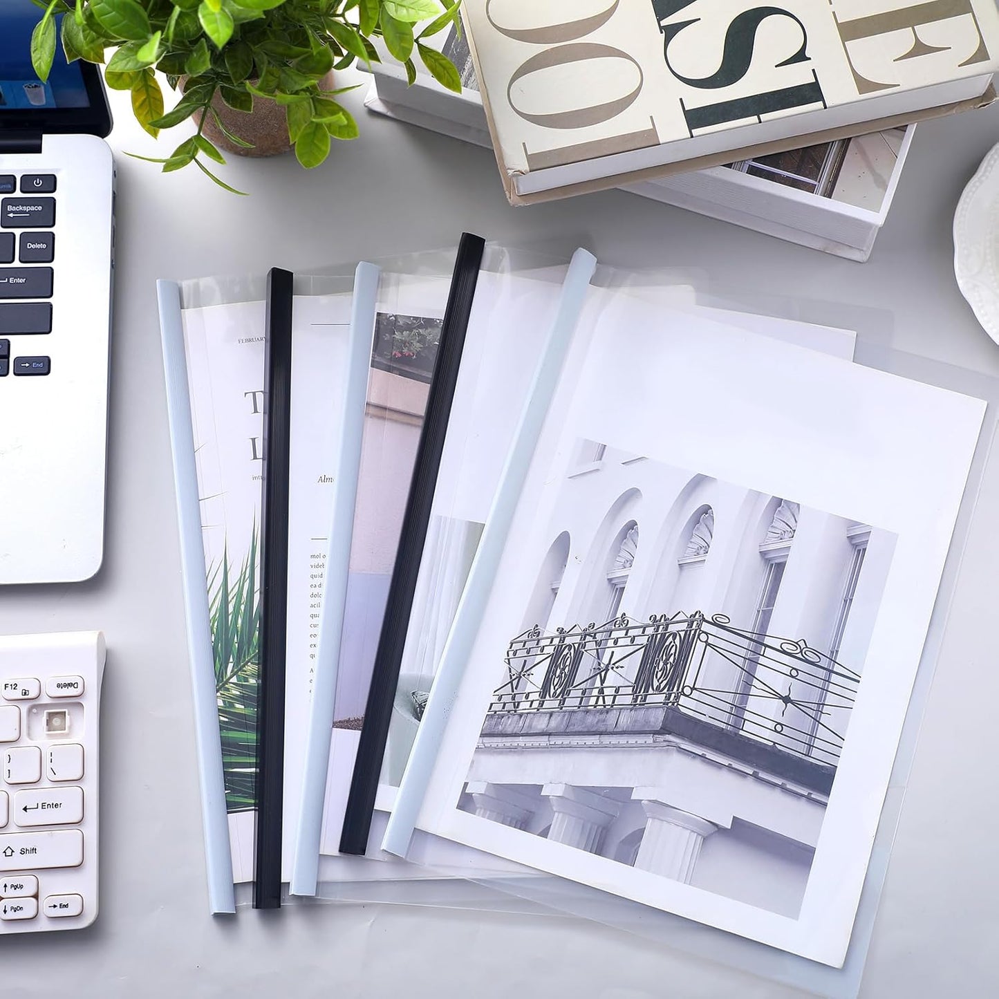 BBTO 100 Pcs Clear Report Covers with Sliding Bar for A4 Paper Resume Covers Presentation Folders File Document Binder for School Business, Letter Size 12 x 8.7 Inches(Black, White)