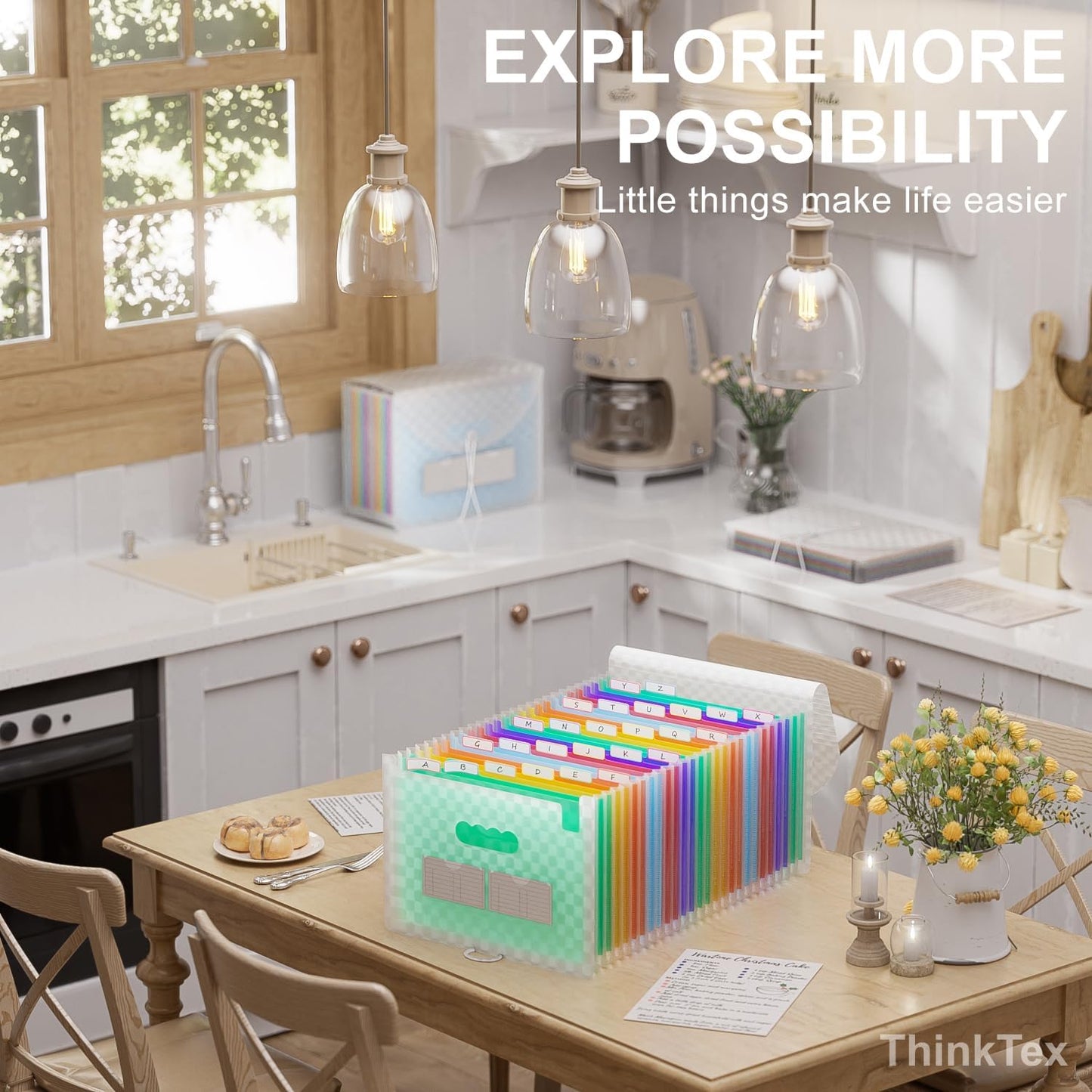 ThinkTex Accordion File Organizer, 26 Pockets Expanding File Folders, Monthly Bill Receipt Documents Organizer, A-Z Colorful Tabs, Letter/A4 Size - Green